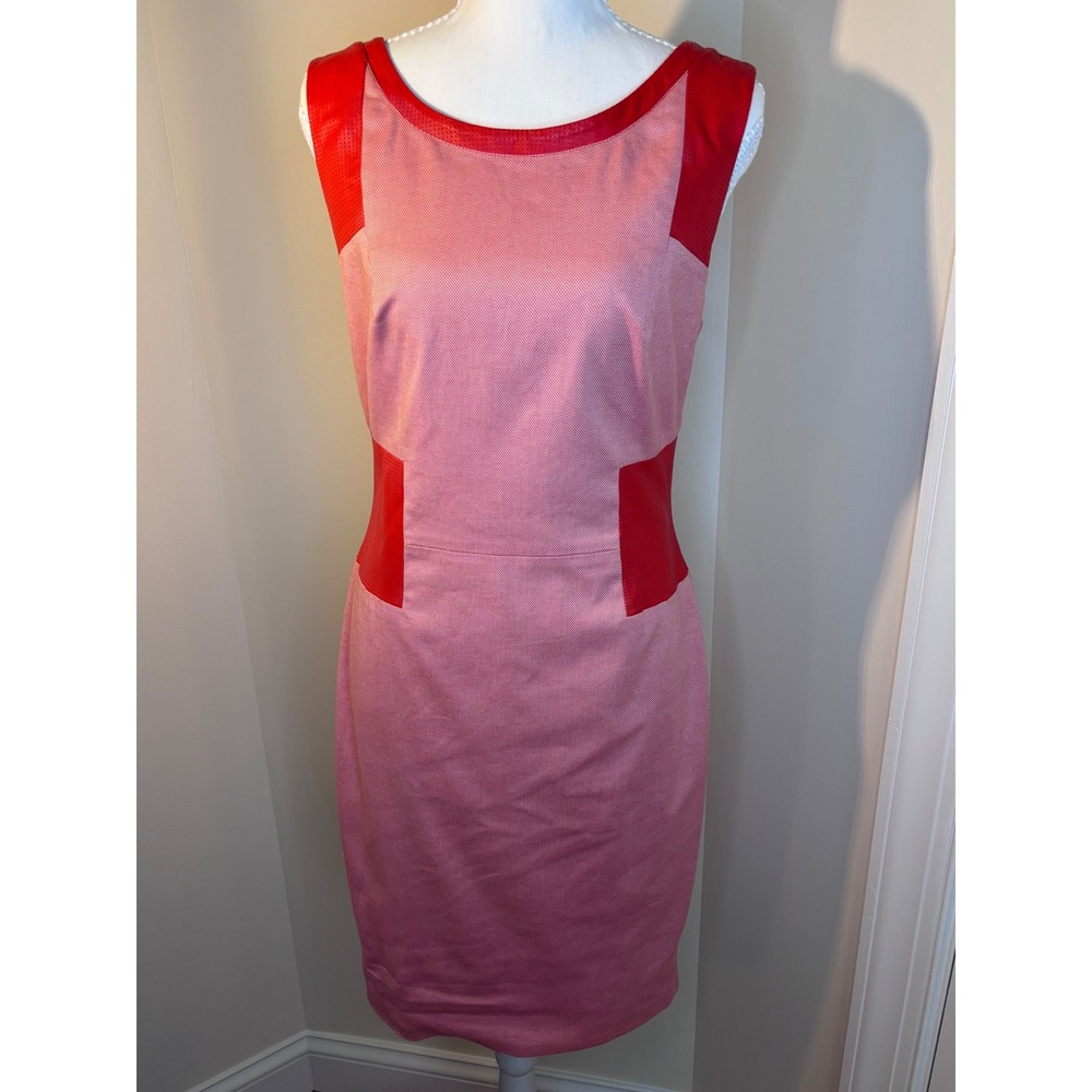 Rachel Roy Pink Red Colorblock Perforated Trim Sheath Dress Size 6